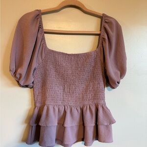 Altar'd State Dusty Purple Smocked Blouse